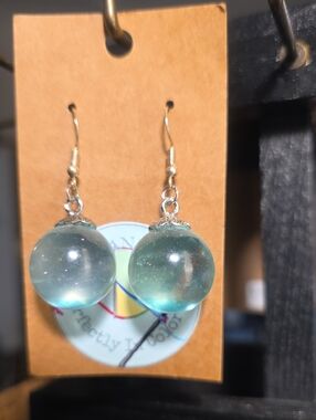 Glass Orb Drop Earrings - Aqua Blue